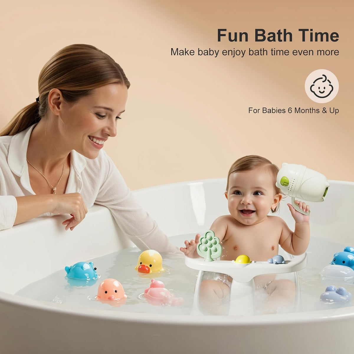 Baby Bath Seat,Bath Seats for Babies Sitting Up with Rinse Cup | Bath Seats for Babies 6 Months & Up,Non-Slip, Infant Bath Essentials,Gray
