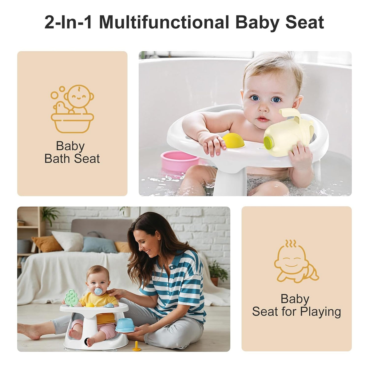 Baby Bath Seat,Bath Seats for Babies Sitting Up with Rinse Cup | Bath Seats for Babies 6 Months & Up,Non-Slip, Infant Bath Essentials,Gray
