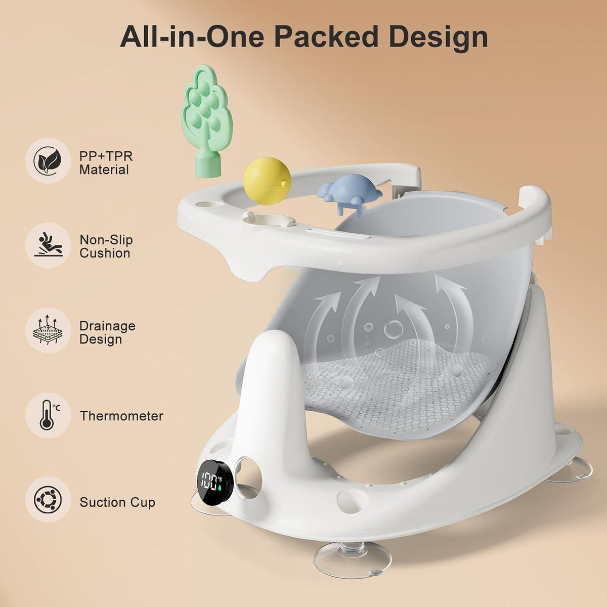 Baby Bath Seat,Bath Seats for Babies Sitting Up with Rinse Cup | Bath Seats for Babies 6 Months & Up,Non-Slip, Infant Bath Essentials,Gray