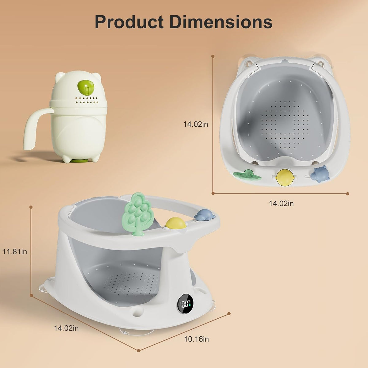 Baby Bath Seat,Bath Seats for Babies Sitting Up with Rinse Cup | Bath Seats for Babies 6 Months & Up,Non-Slip, Infant Bath Essentials,Gray