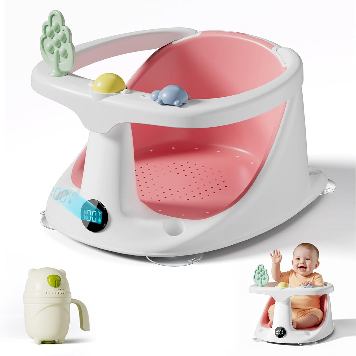Baby Bath Seat,Bath Seats for Babies Sitting Up with Rinse Cup | Bath Seats for Babies 6 Months & Up,Non-Slip, Infant Bath Essentials,Gray