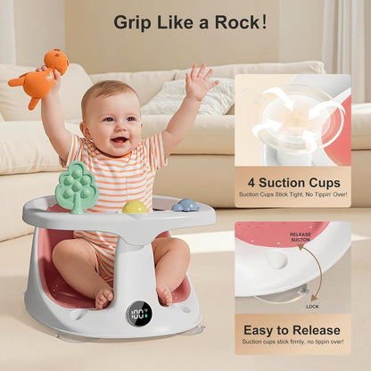 Baby Bath Seat,Bath Seats for Babies Sitting Up with Rinse Cup | Bath Seats for Babies 6 Months & Up,Non-Slip, Infant Bath Essentials,Gray