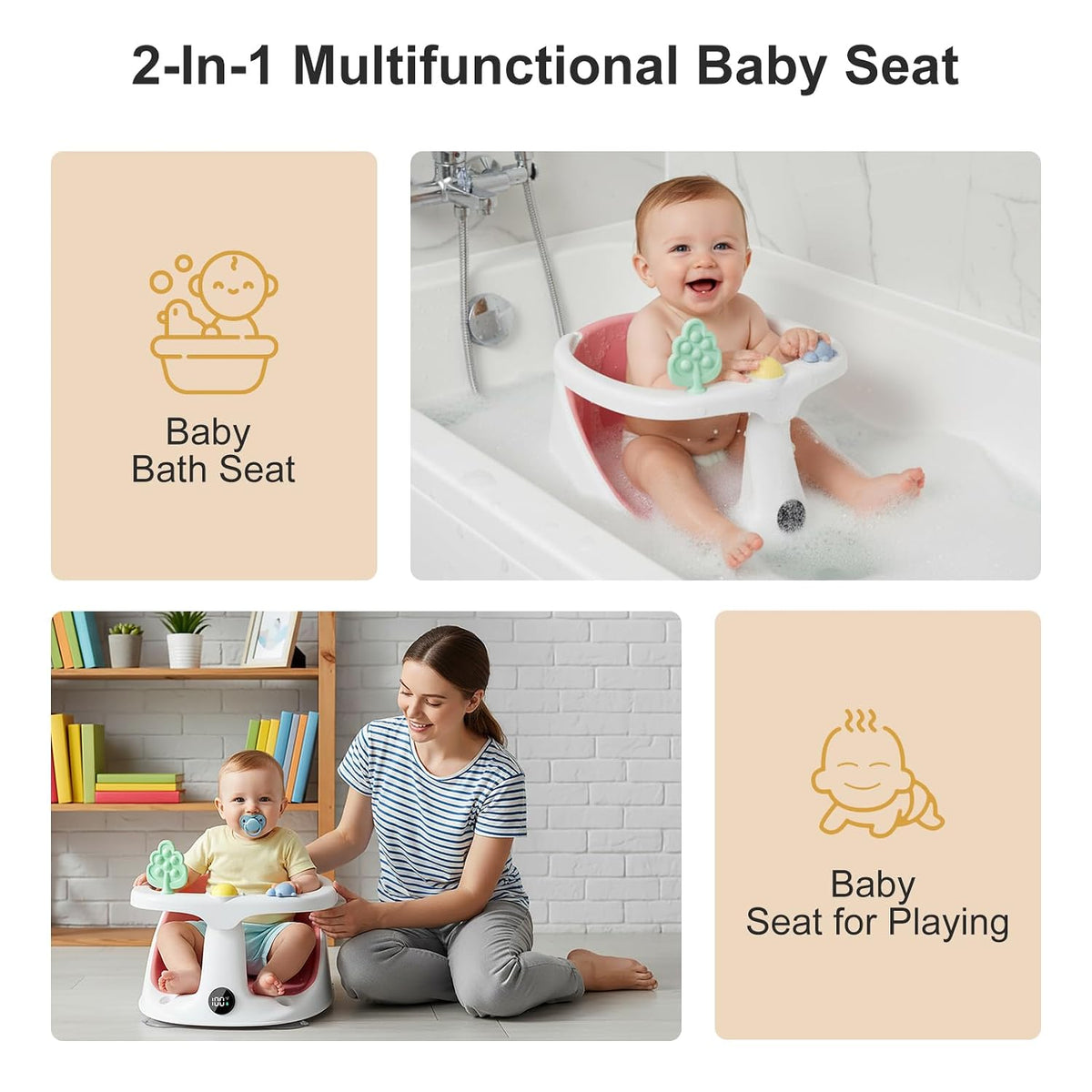 Baby Bath Seat,Bath Seats for Babies Sitting Up with Rinse Cup | Bath Seats for Babies 6 Months & Up,Non-Slip, Infant Bath Essentials,Gray