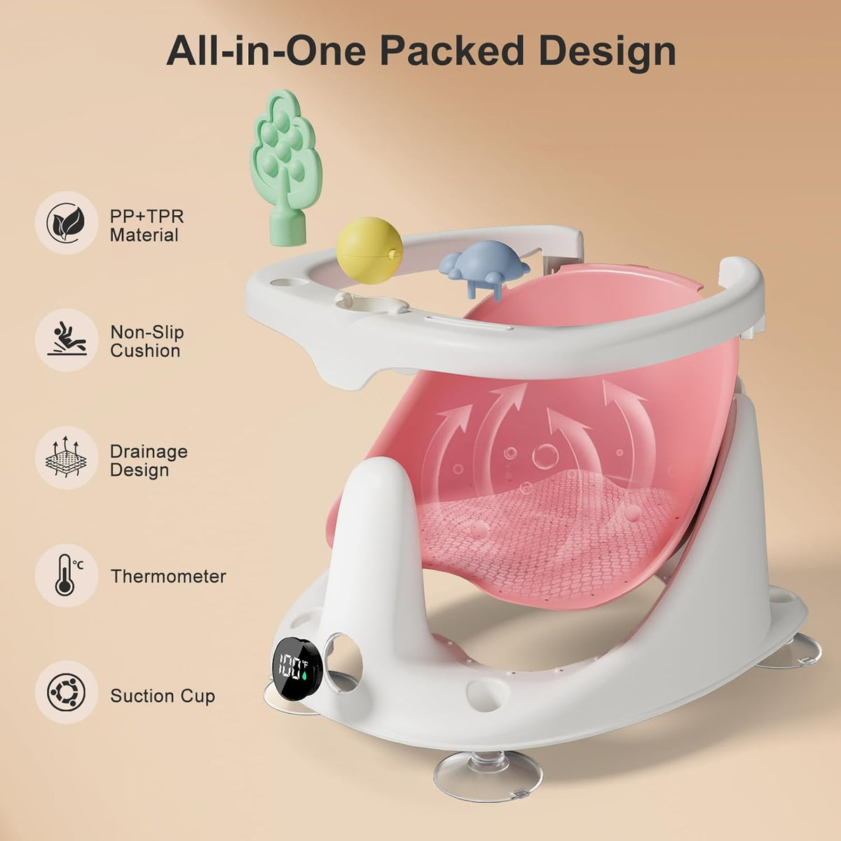 Baby Bath Seat,Bath Seats for Babies Sitting Up with Rinse Cup | Bath Seats for Babies 6 Months & Up,Non-Slip, Infant Bath Essentials,Gray