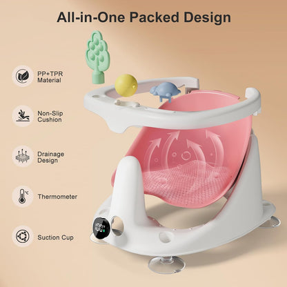 Baby Bath Seat,Bath Seats for Babies Sitting Up with Rinse Cup | Bath Seats for Babies 6 Months & Up,Non-Slip, Infant Bath Essentials,Gray