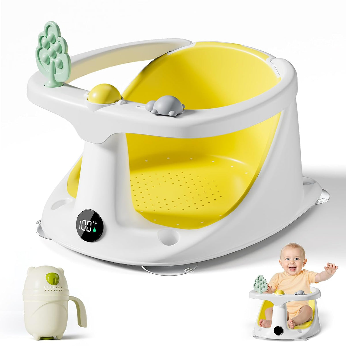 Baby Bath Seat,Bath Seats for Babies Sitting Up with Rinse Cup | Bath Seats for Babies 6 Months & Up,Non-Slip, Infant Bath Essentials,Gray