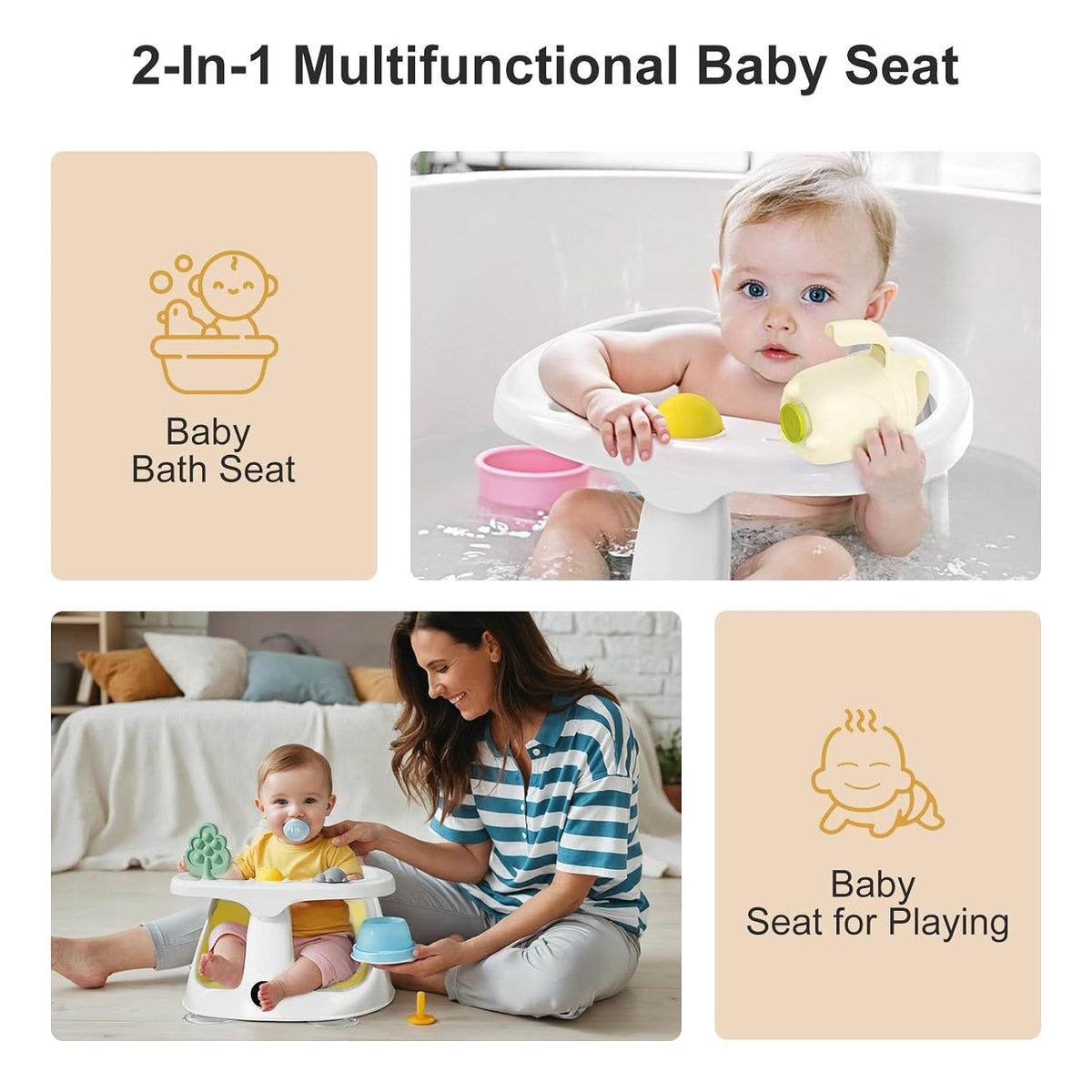 Baby Bath Seat,Bath Seats for Babies Sitting Up with Rinse Cup | Bath Seats for Babies 6 Months & Up,Non-Slip, Infant Bath Essentials,Gray