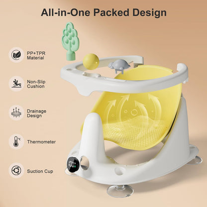 Baby Bath Seat,Bath Seats for Babies Sitting Up with Rinse Cup | Bath Seats for Babies 6 Months & Up,Non-Slip, Infant Bath Essentials,Gray