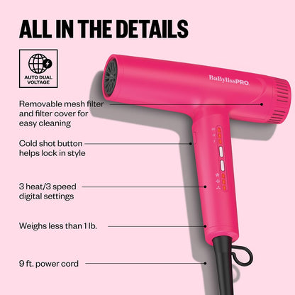 BaBylissPRO Nano Titanium Professional Nano Light Ionic Dual-Voltage Lightweight Hair Dryer
