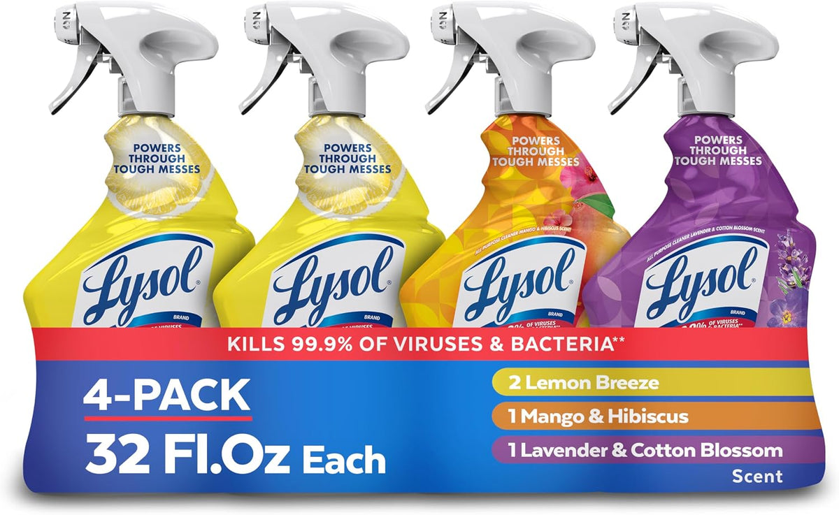 All Purpose Cleaner Spray, Multi-Purpose Disinfecting Spray, Kitchen & Bathroom Cleaner, Lemon Breeze Scent, 32 Fl Oz (Pack of 2)