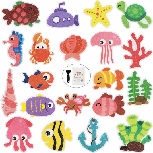 20PCS Submarine & Sea Life Non Slip Bathtub Stickers with Scraper | Original Large Anti-Slip Decal, PEVA for Kids, Strong Adhesive, Easy to Use, For Bath Tubs, Showers & Stairs