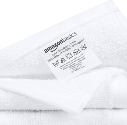 Fast Drying Cotton Washcloths for Bathroom, Machine Washable, Soft and Highly Absorbent, 12 x 12 in, White