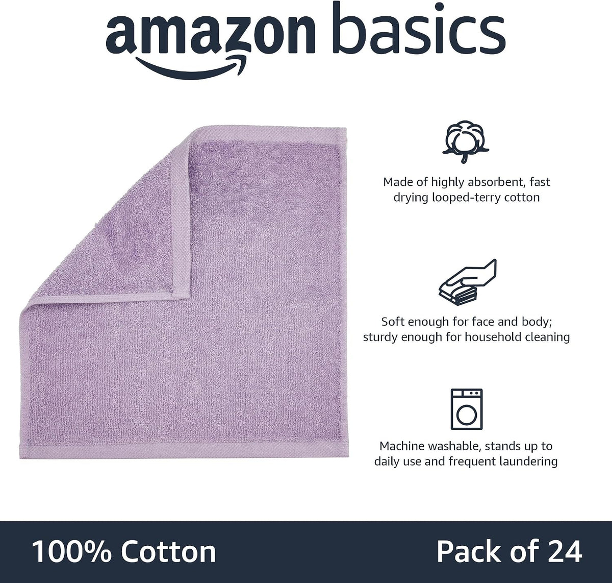 Fast Drying Cotton Washcloths for Bathroom, Machine Washable, Soft and Highly Absorbent, 12 x 12 in, White
