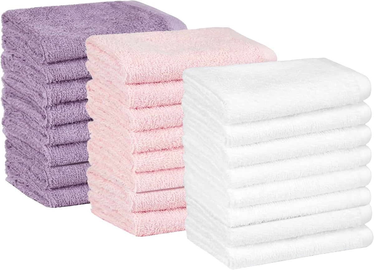 Fast Drying Cotton Washcloths for Bathroom, Machine Washable, Soft and Highly Absorbent, 12 x 12 in, White