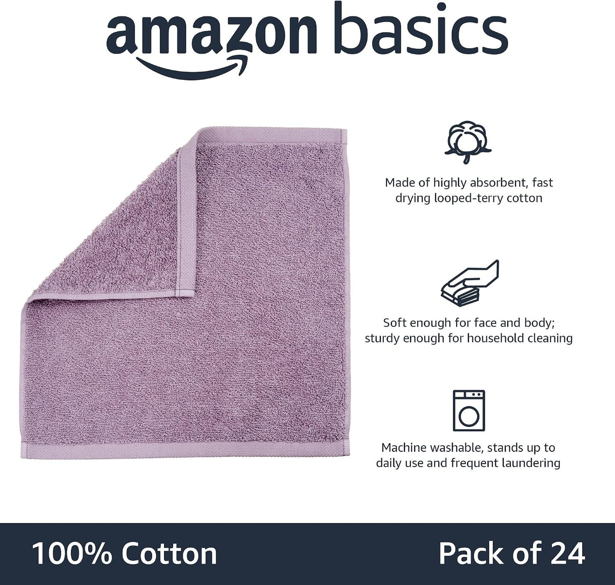 Fast Drying Cotton Washcloths for Bathroom, Machine Washable, Soft and Highly Absorbent, 12 x 12 in, White