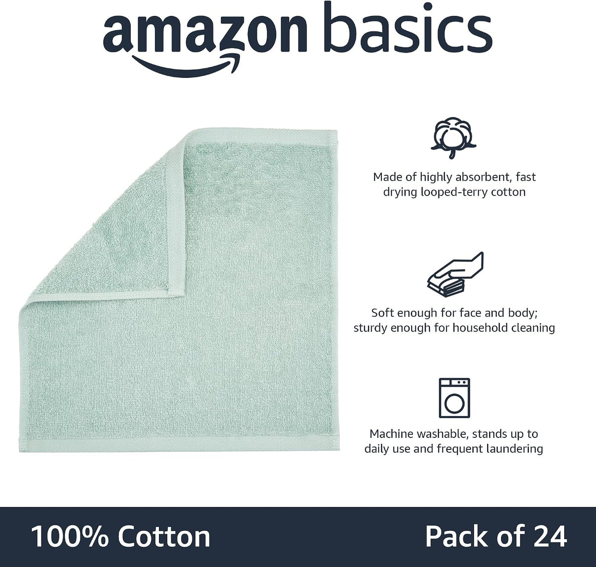 Fast Drying Cotton Washcloths for Bathroom, Machine Washable, Soft and Highly Absorbent, 12 x 12 in, White