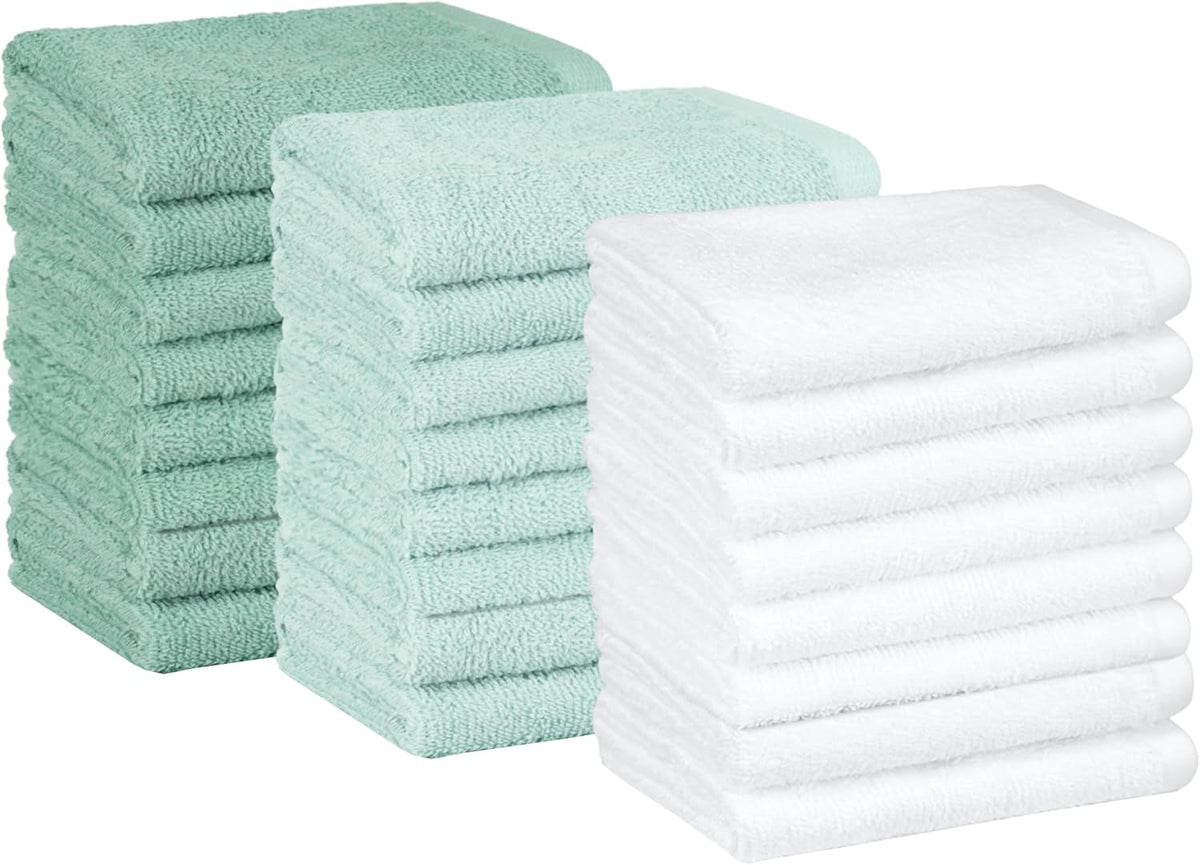 Fast Drying Cotton Washcloths for Bathroom, Machine Washable, Soft and Highly Absorbent, 12 x 12 in, White