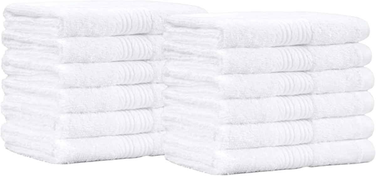 Fast Drying Cotton Washcloths for Bathroom, Machine Washable, Soft and Highly Absorbent, 12 x 12 in, White