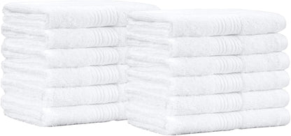Fast Drying Cotton Washcloths for Bathroom, Machine Washable, Soft and Highly Absorbent, 12 x 12 in, White