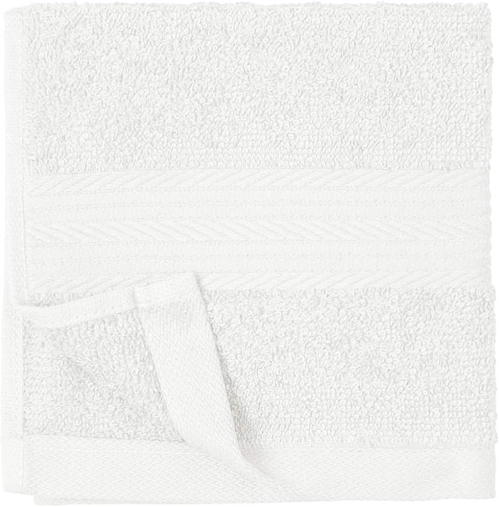 Fast Drying Cotton Washcloths for Bathroom, Machine Washable, Soft and Highly Absorbent, 12 x 12 in, White