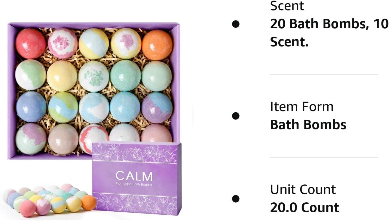 Bath Bombs for Women, Fizz Effect Bath Bomb, Shea Butter | Natural Fizz Effect, with Shea Butter & Essential Oils, Bubble Bath, Mothers Day Presents for Mom, Wife, Girlfriend (20PCS)