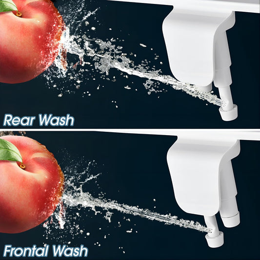 Ultra-Slim Bidet Attachment for Toilet - Dual Nozzle (Frontal & Rear Wash) with Adjustable Cold Water Pressure and Stainless Steel Inlet - Hygienic Solution for Fresh Cleanliness, Silver 1 Pcs