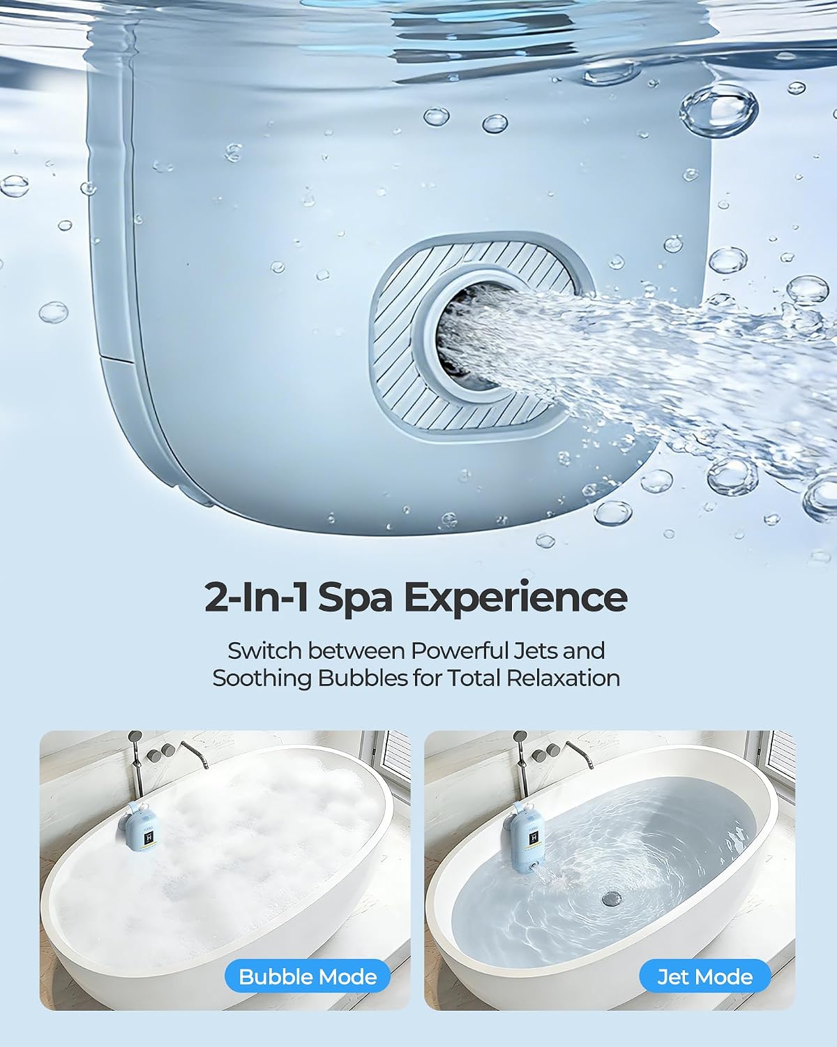 Cordless Portable Bath Jets for Tub Home Spa Massager | Bath Jet & Bubble Modes, Waterproof, 3 Speeds, Bathtub Accessories with Suction Cups & Strap, Muscle Relaxation, Ideal Gift
