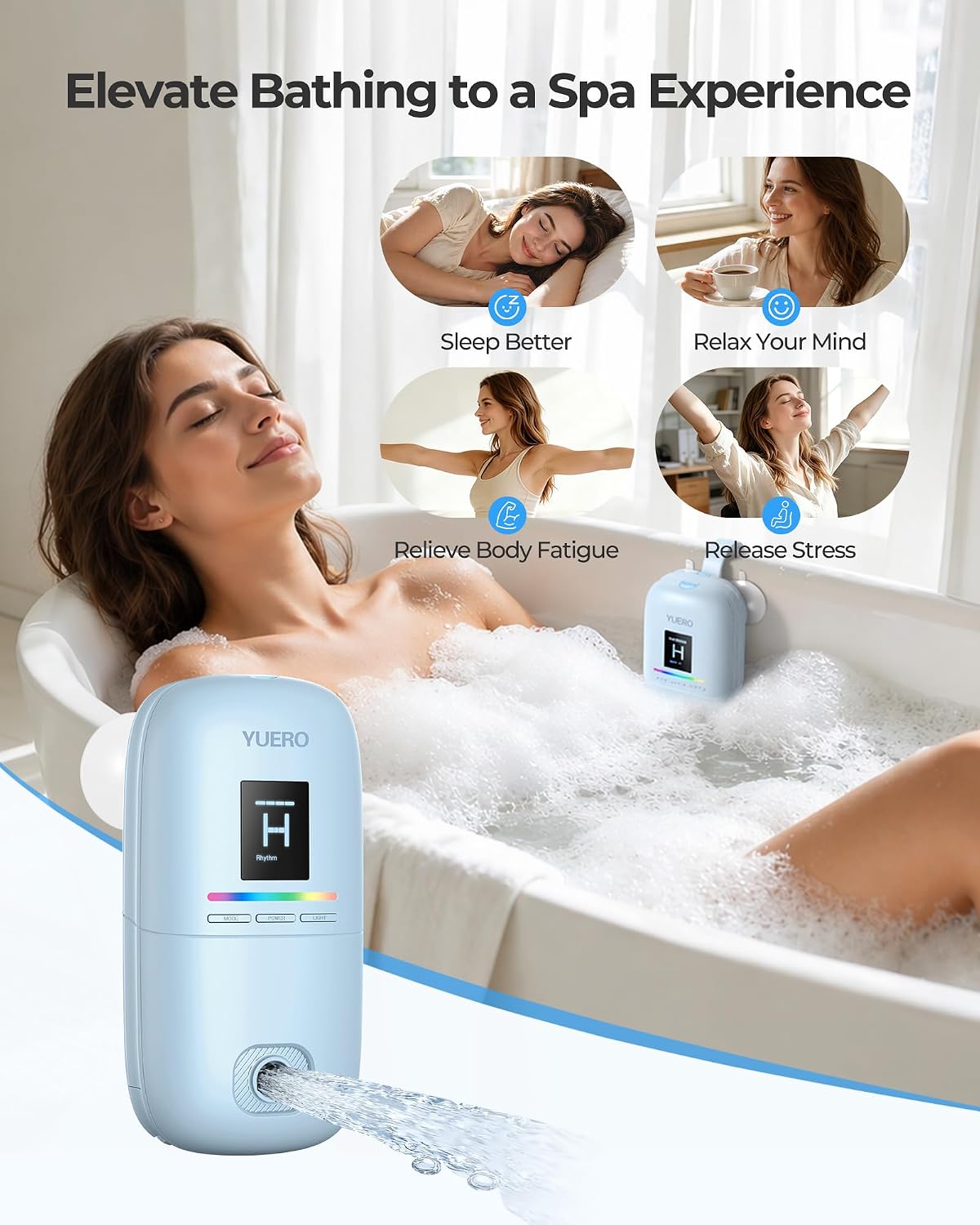 Cordless Portable Bath Jets for Tub Home Spa Massager | Bath Jet & Bubble Modes, Waterproof, 3 Speeds, Bathtub Accessories with Suction Cups & Strap, Muscle Relaxation, Ideal Gift