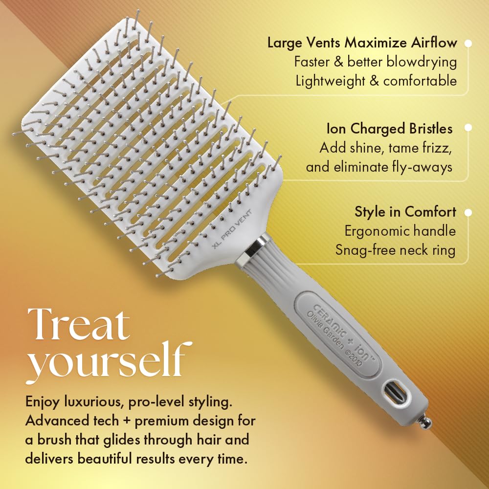 Olivia Garden Ceramic + Ion XL Pro Hair Brush - Paddle Brush for All Hair Types - Smooths and Adds Shine