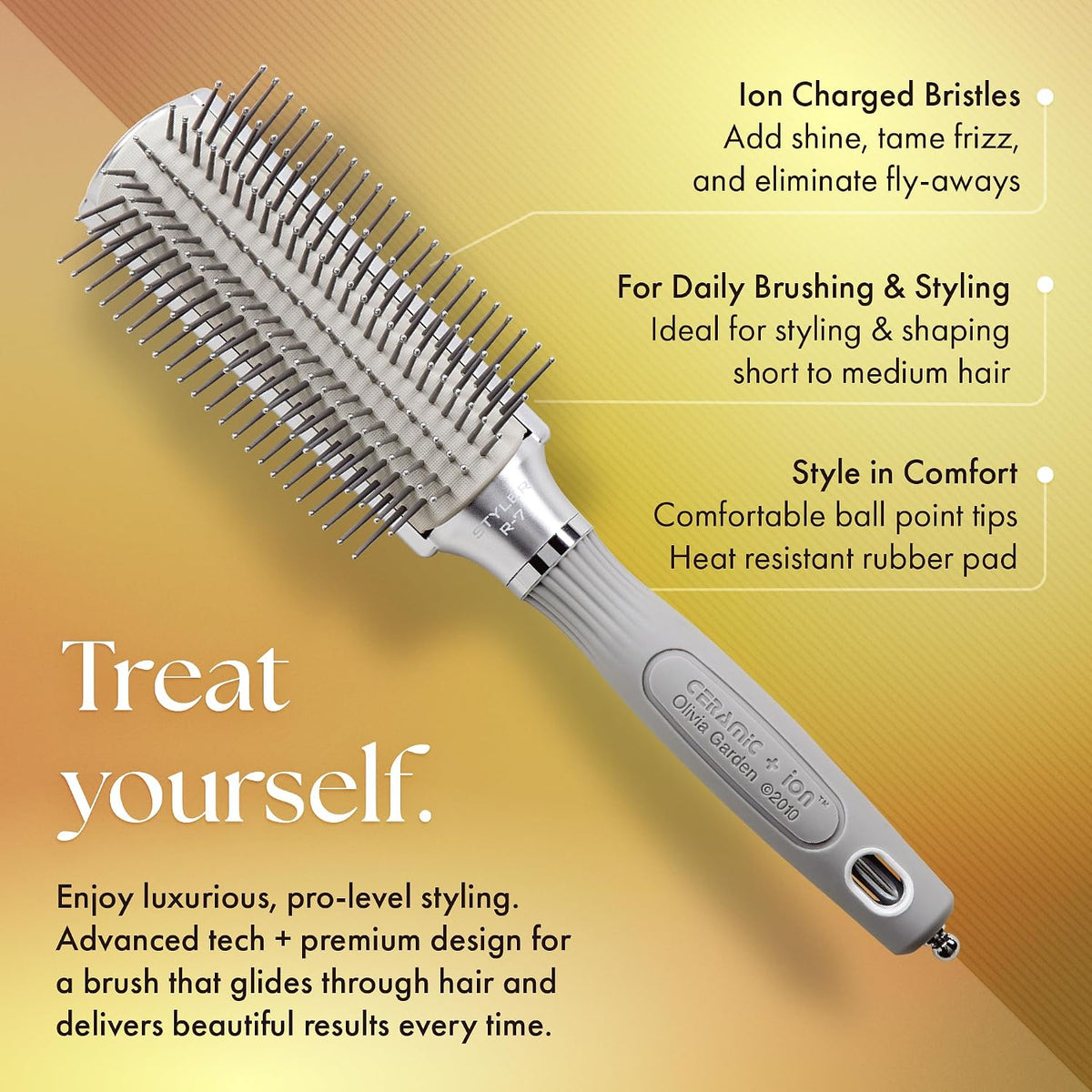 Olivia Garden Ceramic + Ion XL Pro Hair Brush - Paddle Brush for All Hair Types - Smooths and Adds Shine