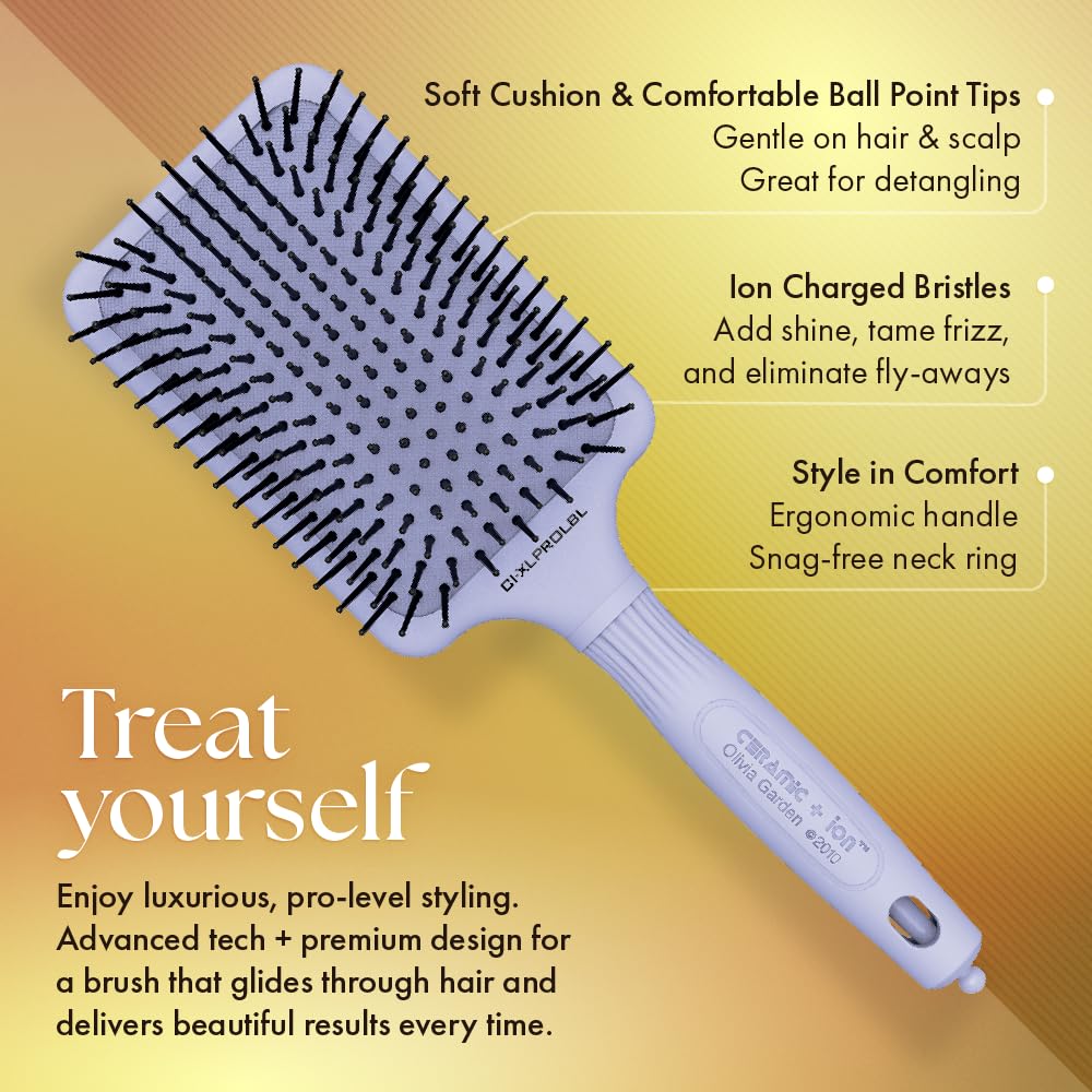 Olivia Garden Ceramic + Ion XL Pro Hair Brush - Paddle Brush for All Hair Types - Smooths and Adds Shine