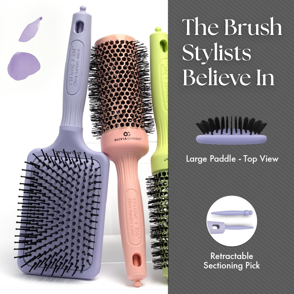 Olivia Garden Ceramic + Ion XL Pro Hair Brush - Paddle Brush for All Hair Types - Smooths and Adds Shine