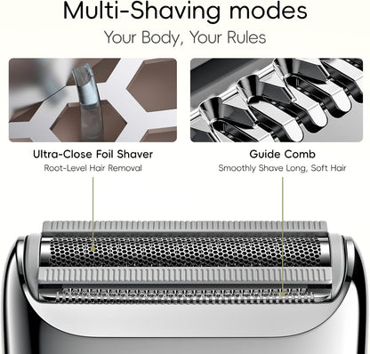 Electric Razors for Women, IPX7 Alloy Body Bikini Trimmer for Women (USB-C, Trimmer Comb, Multi Shaving Modes), Portable Size, Porcelain White