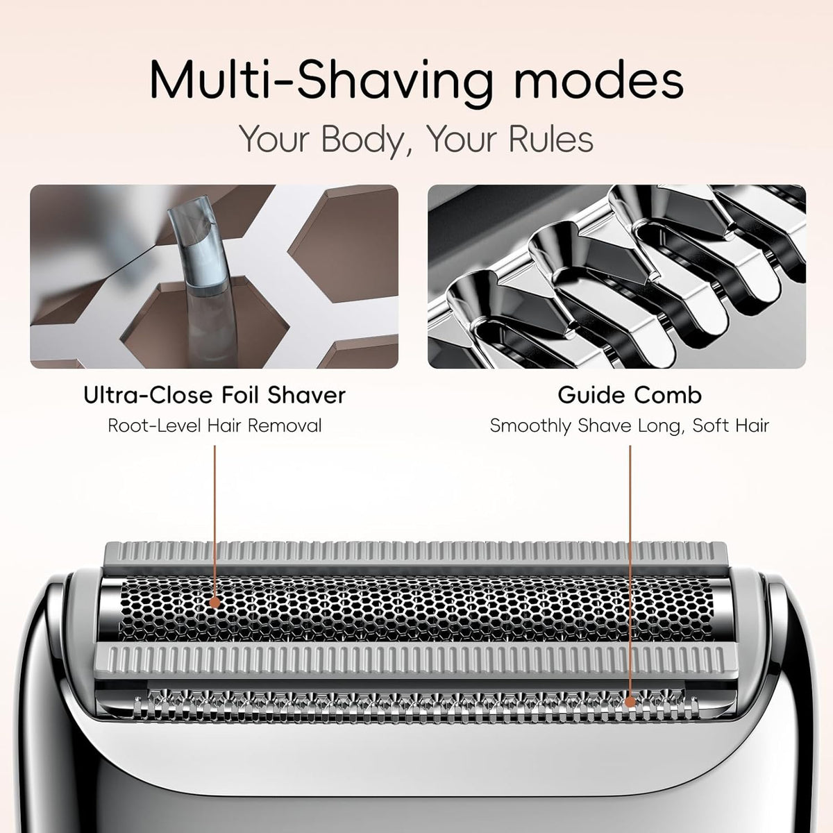 Electric Razors for Women, IPX7 Alloy Body Bikini Trimmer for Women (USB-C, Trimmer Comb, Multi Shaving Modes), Portable Size, Porcelain White