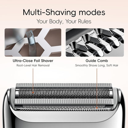 Electric Razors for Women, IPX7 Alloy Body Bikini Trimmer for Women (USB-C, Trimmer Comb, Multi Shaving Modes), Portable Size, Porcelain White
