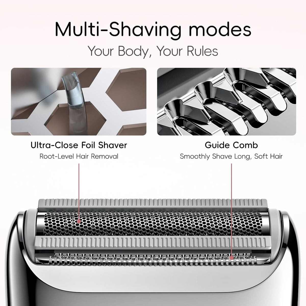 Electric Razors for Women, IPX7 Alloy Body Bikini Trimmer for Women (USB-C, Trimmer Comb, Multi Shaving Modes), Portable Size, Porcelain White
