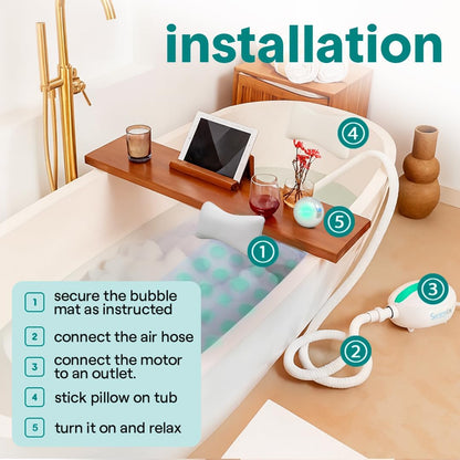 Bubble Bath Mat - Portable Spa Bubble Bath Massager with Waterproof Bath Light & Pillow, Adjustable Bubble Intensity, Easy Button Control, Remote Control (Pink)