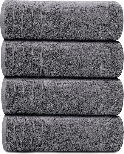 4 Piece Extra Large Bath Towels 30 x 60 Inches, Dark Grey