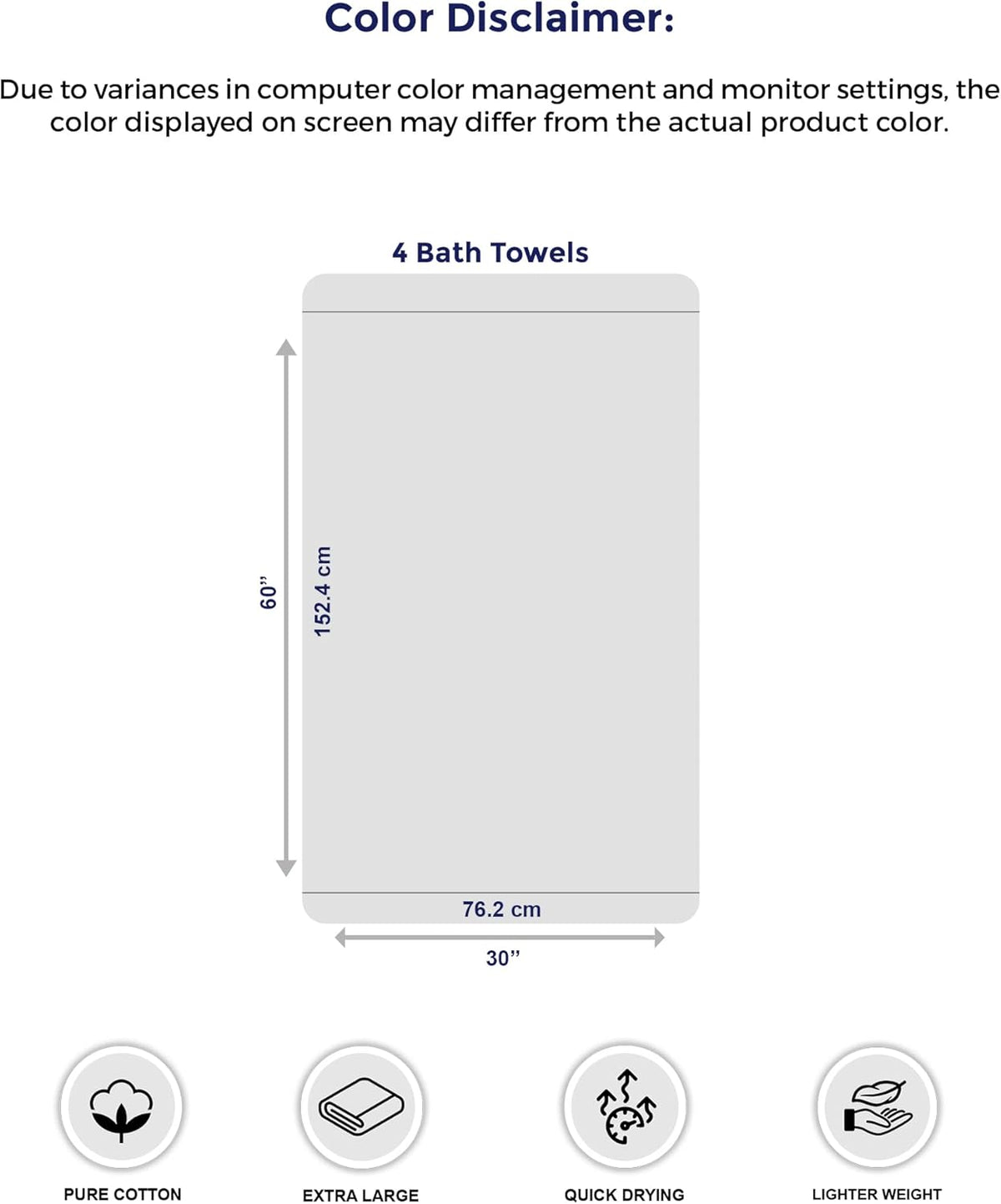 4 Piece Extra Large Bath Towels 30 x 60 Inches, Dark Grey