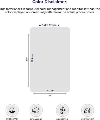 4 Piece Extra Large Bath Towels 30 x 60 Inches, Dark Grey