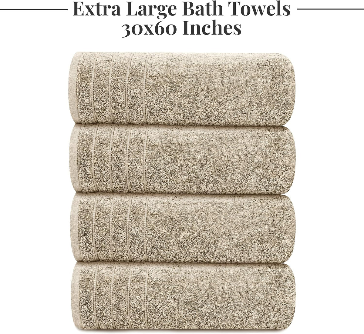 4 Piece Extra Large Bath Towels 30 x 60 Inches, Dark Grey