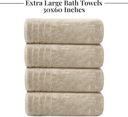4 Piece Extra Large Bath Towels 30 x 60 Inches, Dark Grey