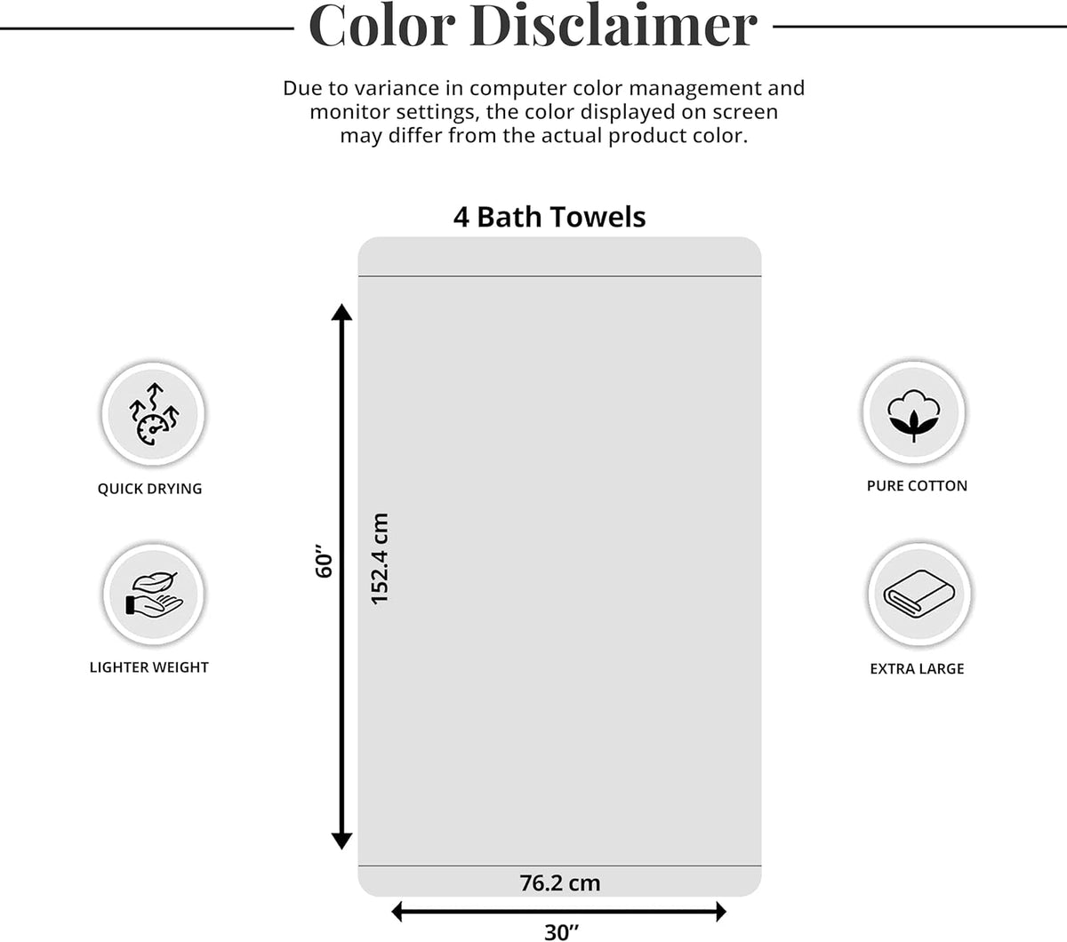 4 Piece Extra Large Bath Towels 30 x 60 Inches, Dark Grey
