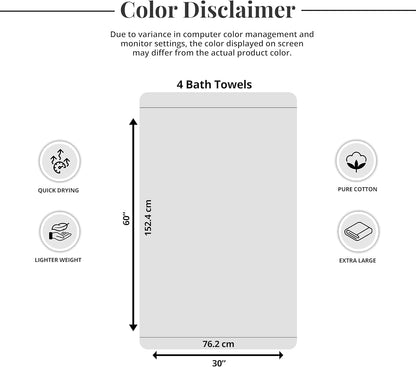 4 Piece Extra Large Bath Towels 30 x 60 Inches, Dark Grey