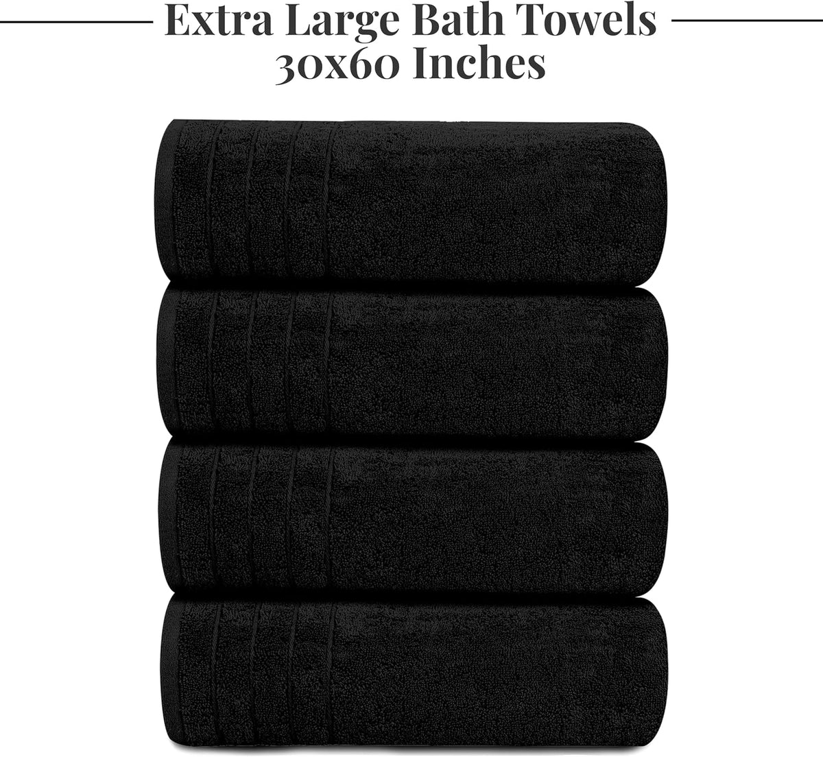 4 Piece Extra Large Bath Towels 30 x 60 Inches, Dark Grey
