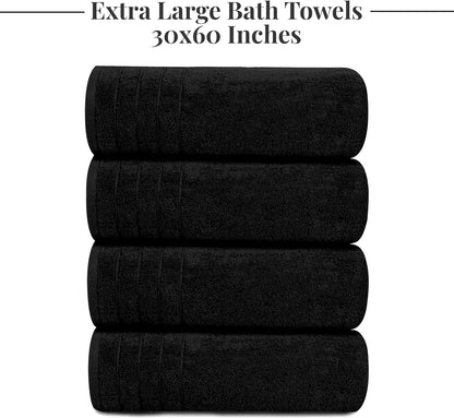 4 Piece Extra Large Bath Towels 30 x 60 Inches, Dark Grey