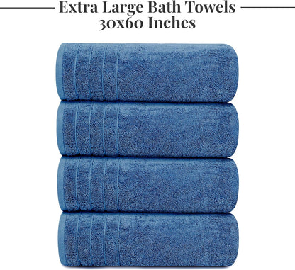 4 Piece Extra Large Bath Towels 30 x 60 Inches, Dark Grey