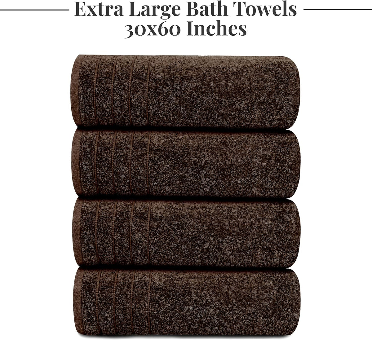4 Piece Extra Large Bath Towels 30 x 60 Inches, Dark Grey