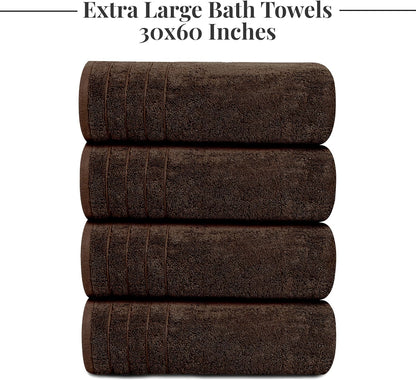 4 Piece Extra Large Bath Towels 30 x 60 Inches, Dark Grey