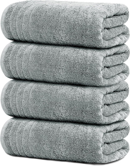 4 Piece Extra Large Bath Towels 30 x 60 Inches, Dark Grey